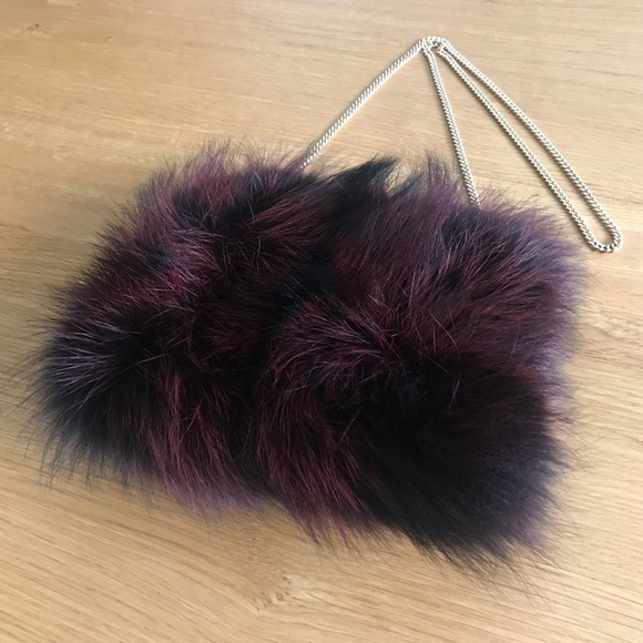 DVF Diane Von Furstenberg Deep Burgundy Fox Fur Crossbody Bag - Picture 6 of 10